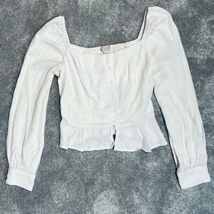 White Puff Sleeve Peplum Top Blouse Size XS